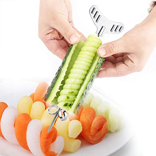Pack of 2 Potato Spiral Slicer, Potato Spiral Cutter, Stainless Steel, Spiral Cutter, Vegetable Manual for Vegetables, Fruits, Chips, Cucumbers, Carrots, Gift
