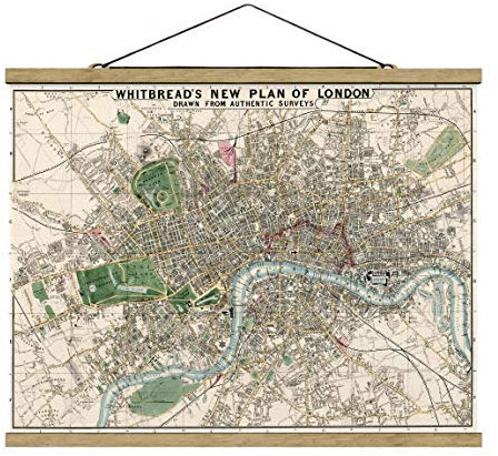Stoffbild mit Posterleisten - Vintage Stadtplan London - 60 x 80cm Eiche
