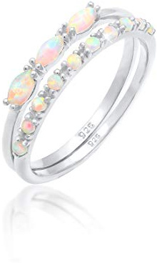Elli Ring Damen Set mit synthetischem Opal Vintage Look aus 925 Silber | vergoldet
