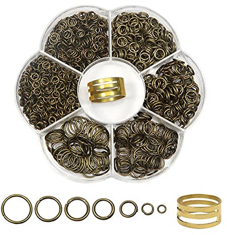 TOAOB 2300 Stück 3mm bis 10mm Metall Kettenringe Biegeringe Alte Bronze Jump Ringe Spaltringe mit Öffner für Halsketten Armband DIY Schmuckherstellung