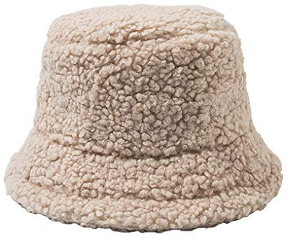 Wintermütze Bucket Hat für Damen/Mädchen, Mode Fischerhüte Warm Baumwolle Pelz Unisex Faltbar Anglerhut, Zum Einkaufen Wandern Camping Reisen Angeln, Geschenk 53-58cm
