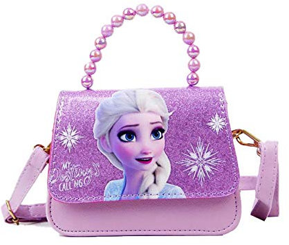 K-ONESEEYOU Elsa Mädchen Taschen Die Eiskönigin 2 Anna und Elsa Frozen Spielzeug Kinder Schultertasche Pailletten Geldbörse (Violett)