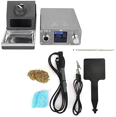 Lötstation, T12-X 72W Lötkolbenstation Schweißen Rework Handy Reparaturwerkzeug Lötkolben Set mit Digitalanzeige, 150-480°C Temperatur Einstellbar, 1 Lötkolbenspitze und 1 Erdungsdraht (EU)