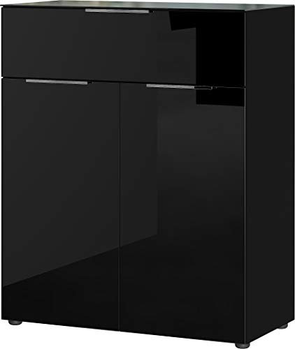 Germania Kommode 3696-83 GW-Oakland, in Schwarz, mit Glasauflage, 83 x 102 x 42 cm (BxHxT)