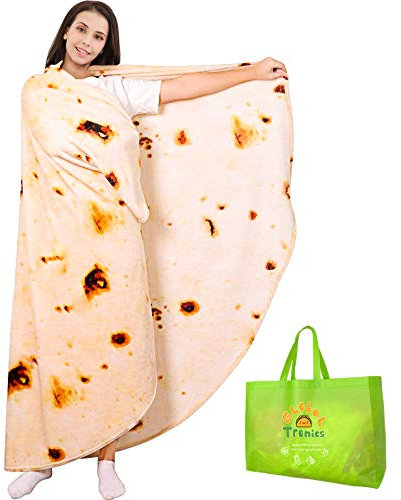 Global Tronics Manta Burrito Tortilla 200cm Doble Cara, Redonda de Novedad Gigante Taco Cobija Franela Suave y Acogedora Comida Realista Toalla de Felpa para Niños Adultos Familia