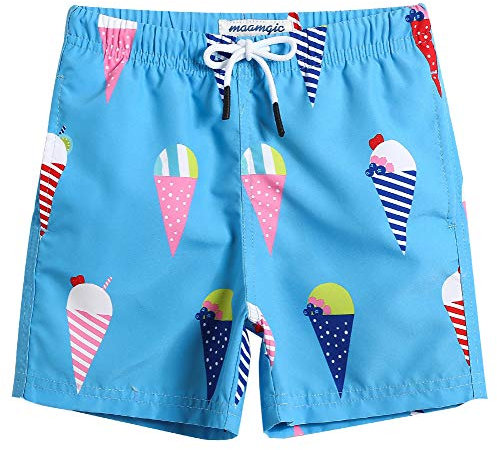 MaaMgic Kleine Jungen Badeshorts Schnelltrocknend Boardshorts mit Mesh-Futter Taschen und Verstellbarem Tunnelzug MEHRWEG, 4 Jahre alt,Kaleidoskop Blau