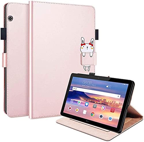 Case for Huawei MediaPad T5 10.1 in, Premium Cute Cartoon PU Leather Flip Case, with Smart Cover Magnetic, Stand Support, Pen Holder, Card Slots for Tablet Huawei MediaPad T5, Pink.