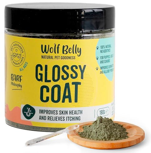 Wolf Belly - Probiotici Dermatite Cane 100% Naturale (180 g) Omega 3 e Vitamina B in Polvere, Contro il Prurito Cane, Migliora Salute della Pelle, Integratore Perdita Pelo - Prodotto in UE