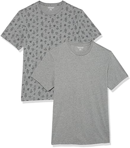 Amazon Essentials Herren T-Shirt mit kurzen Ärmeln und Rundhalsausschnitt in schmaler Passform, 2er-Pack, Grau Kaktus/Heide, XXL