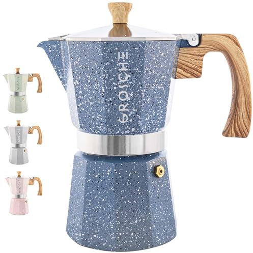 GROSCHE Milano Moka pot, Stovetop Espresso maker, Greca Coffee Maker, Stovetop coffee maker and espresso maker percolator (Indigo, 9 cup)