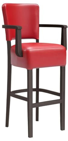 GGMMÖBEL 2-er Set Luca ARM | Gastro Barhocker | Leder | Rot | mit Lehne | Gestell: Holz/Wenge | Sitzhöhe: 79cm