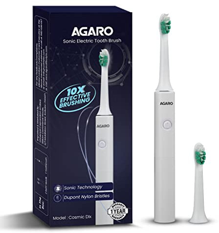 AGARO Cosmic Dlx Sonic AAA Batteria Spazzolino Elettrico Per Adulti, Spazzolino Da Denti Potente, Setole In Nylon Morbido, Batteria AAA, Bianco
