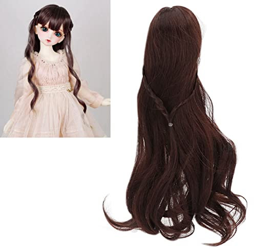 Perückenpuppenersatz, Puppenhaarperücke, Lockiger Stil, Ordentlicher Pony, DIY-Schneiden, Weiches Puppenzubehör für 1/3 8 Bis 9 Zoll Kopfumfang, BJD-Puppe, Puppenzubehör Zum Basteln(Dunkelbraun)