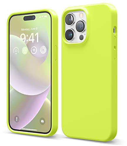 elago Liquid Silicone Case Compatible with iPhone 14 Pro Max Case (6.7), Premium Silicone, Full Body Protection - 4 Layer Shockproof Phone Cover, Anti-Scratch Soft Microfiber Lining (Neon Yellow)
