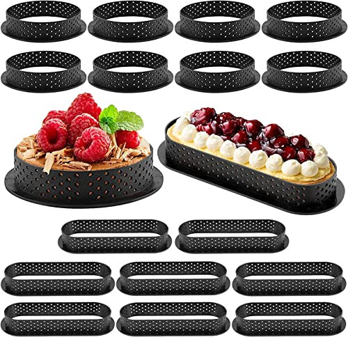 16PCS Dessertringe, Kuchenform Perforiert, oval rund Kuchenform tartelette förmchen, tartlettförmchen, kuchenringe Mit Lüftungslöchern Antihaft Tortlettförmchen für DIY Mousse Kuchendekoration(16PCS)
