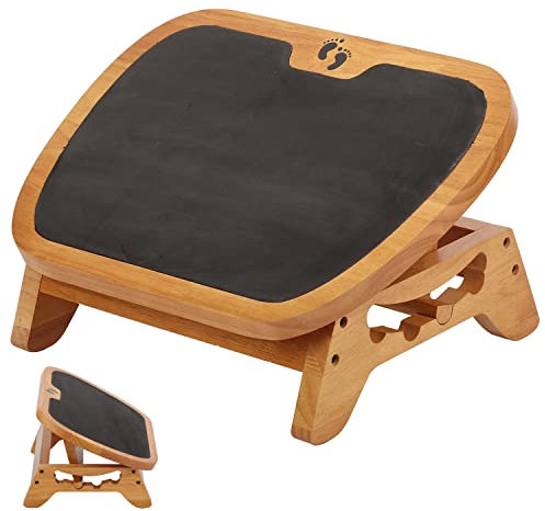 Nisorpa Repose-pieds ergonomique en bois sous le bureau, repose-pieds en bambou à hauteur réglable pour bureau, maison - Améliore la posture assise, jusqu'à 181,4 kg