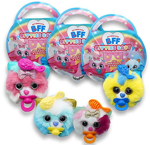 #sbabam Kitties Baby, Katze Kuscheltier mit Bürste und Schnuller, 3er-Pack, Spielzeug ab 3 Jahre in Beuteln, Tiere Figuren und Plüschtier im Miniformat als Baby Geschenk