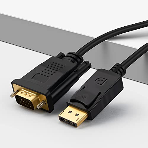 Câble DisplayPort vers VGA, adaptateur DisplayPort vers VGA, double mode 1080p Full HD Display Port vers VGA (mâle vers mâle) pour Lenovo/Dell/HP/ASUS et autres marques (1,8 m)