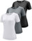 Damen 3er Pack Kurzarm T-Shirts, UPF 50+ Sonnenschutz Schnelltrocknend Funktionsshirt Laufshirts, Atmungsaktiv Kurzarm Sportshirt Gym Yoga Top Workout Fitness Oberteil Black/White/Grey 3P11-S