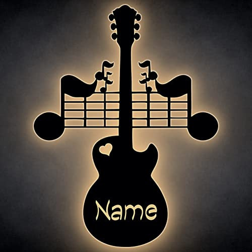LEON FOLIEN LED Gitarren Aus MDF Holz Deko Wand-Lampe Nachtlicht Dekoration Geschenke personalisiert mit Namen für Musiker Gitarristen