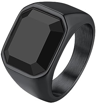Richsteel Square Onyx Ring for Men Women, Personalised Stainless Steel Rings Jewellery, Silver/Black/Gold, Size 7-14, Gift Packaging