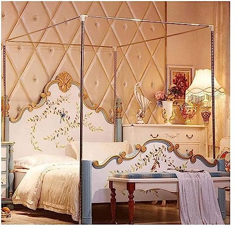 Vier-Eck-Bett-Moskitonetz-Halterung, Edelstahl-Baldachinstangen, Bett-Baldachin-Rahmen, Moskitonetz-Halterung, Bettvorhang-Baldachin-Netz-Bettrahmenpfosten For Metallbett-Holzbett-Schlafzimmer-Dekor (