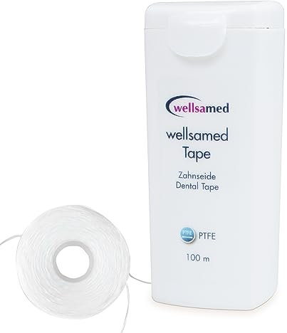 Wellsamed ungewachste Zahnseide aus PTFE im 100m Spender Geschmacksneutral, für eine gründliche Zahnzwischenraumreinigung (1 Stück)