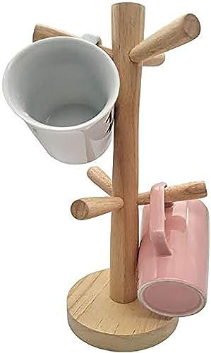 BPILOT Tassenhalter aus Holz mit 6 Haken Tassenständer Tassenorganisator Teetrockner Kaffeetassenhaken(Tassen sind nicht im Lieferumfang enthalten)