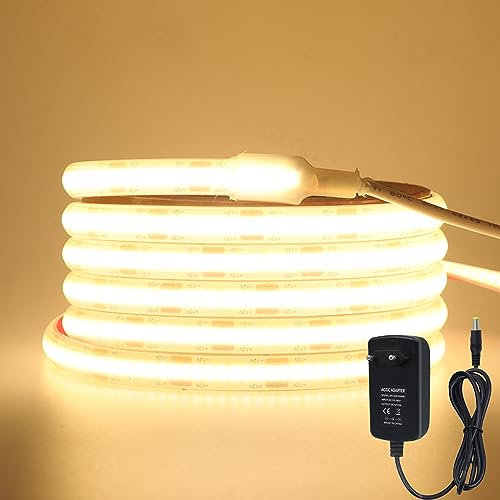 Wisada 7M COB LED Streifen, 12V 320LEDs/m Superhell Flexibler LED Lichtband CRI≥85 Naturweiß COB LED Band, Wasserdichte IP68 LED Lichterketten mit Netzteil für Aquarium und Schrankbeleuchtung