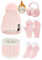 Voqeen Wintermütze Mütze Schal Handschuhe Set Damen Fleecefutter Strickmütze mit Pompon Touchscreen Handschuhe Weiche Wärmer Winter Ohrenschützer Socken Geschenke 5 Sets für Frauen