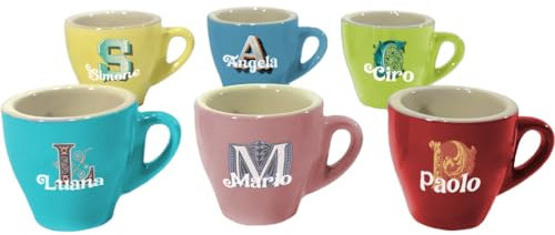 Set 6 Tazzine da caffè in Ceramica Colorate Personalizzate Colori Assortiti Idea Regalo Originale Natale Compleanno Cucina Prima Colazione Mattina Arredo Casa Tavola