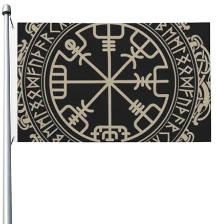 Magical Design Nordische Runen Kompass Flagge 90 x 152 cm Outdoor Doppelseitige Gartenflaggen Willkommen Hofflaggen Banner Dekor für Hof Veranda Rasen