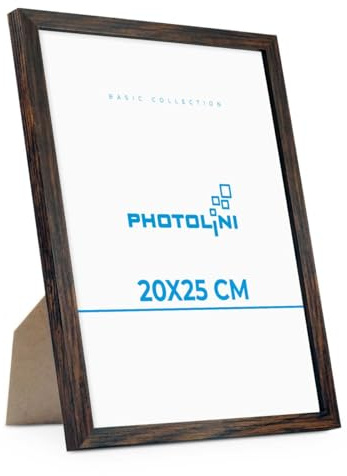 PHOTOLINI Bilderrahmen 20x25 Eiche Dunkel aus MDF-Holz Poster-Rahmen, bruchsicheres Acrylglas, zum Aufhängen & Aufstellen, extra Zubehör - für Fotos & Poster