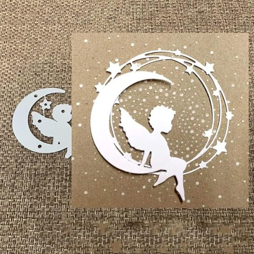 Metall Stanzform Engel auf dem Mond für Scrapbooking, Kreative Hobbys, Prägung, Papierkarten, Silberschablone, Stanzformen für Scrapbooking