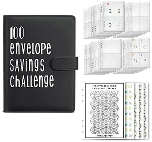 Budget Planner Deutsch Budget Planer Geld Organizer mit 100 Binder Taschen A5 Ringbuchordner für Finanzplaner Budget Sparen Mappe Cash Stuffing Startset Geburtstags Geschenk (Black)