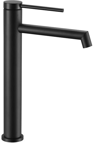 Rea Waschtischarmatur FOSS BLACK HIGH Wasserhahn Bad Badarmatur aus Messing Armatur für Waschbecken Badezimmer Mischbatterie Waschbecken Einhebel (Schwarz)