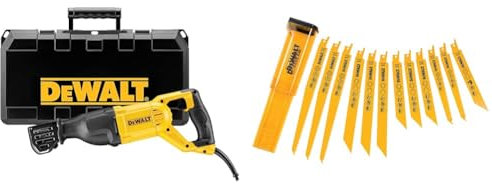 DEWALT DWE305PK-QS Scie sabre filaire - 1100W - Spéciale applications difficiles & DT2445-QZ Lame pour Scies Sabre, Argent, Set de 12 Pièces