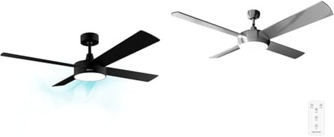 Cecotec Ventilador de Techo con Mando a Distancia, Temporizador y Luz LED EnergySilence Aero 570. 60 W, 132 cm de Diámetro, 4 Aspas, 3 Velocidades, Función Invierno, Negro