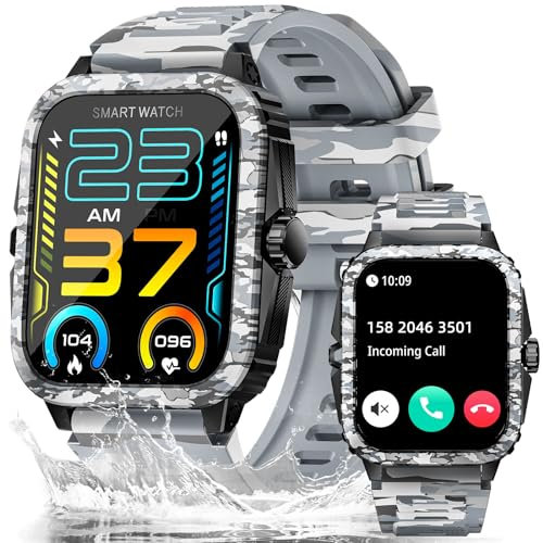 JELLOO Military Smart Watch für Männer (Antwort/Anruf), 1,85 Zoll HD Outdoor Tactical Sports Rugged SmartWatch, 110 Sports Modi Fitness Tracker mit Herzfrequenz SPO2 Sleep Monitor