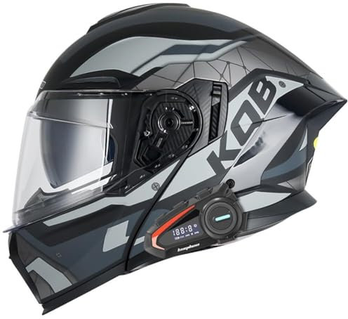 IRON JF Modularer Motorradhelm Klapphelm mit Bluetooth Integrierter Roller Helm ECE Zertifiziert Integralhelm Doppelvisier mit Eingebautem Mikrofon for Automatische Reaktion for Damen Herren(9,XL)