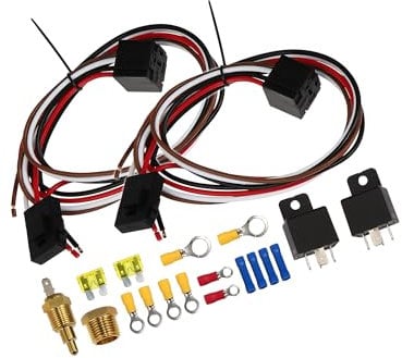 Partuto 2 Electric Fan Relay Kit with Temperature Switc 185 on 175 Off 40A Replacement