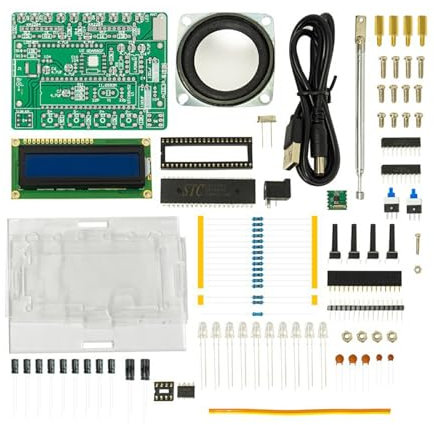 vreplrse ICSTATION Lötprojekt – FM Radio Bausatz mit LCD1602 Display, das zufällig in verschiedenen Farben blinkt und synchron pulsiert, Mit Gehäuse