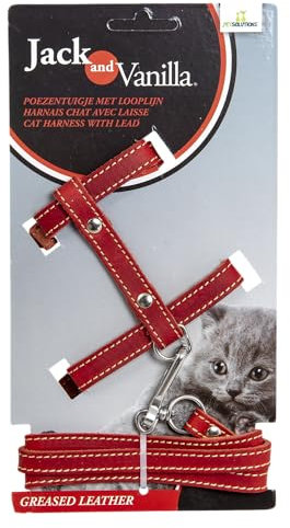 JACK AND VANILLA, Katzengeschirr aus Fettleder mit roter Leine, individuelle Passform, Elegantes Design, optimaler Komfort, maximale Sicherheit, Größe 10 mm, rote Farbe, Muster