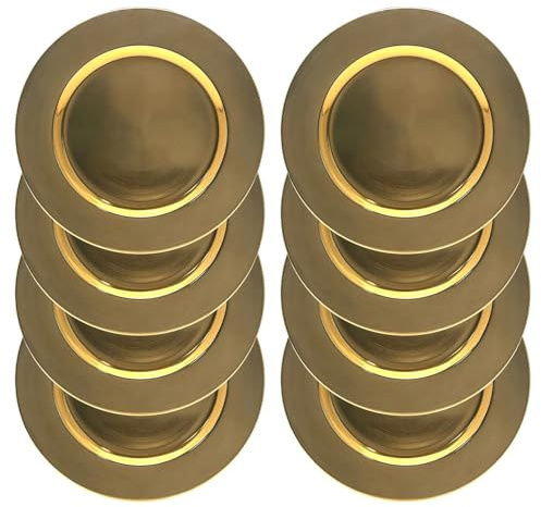 Daniel James Metallic Charger Plates - 33cm Round Reusable Dining Table Setting Plates for Christmas Party, Celebration, Weddings & Table Décor Placemat - Gold Solid, Pack of 8