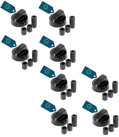 G GRIMALDI Kit 8 Manopola Universale per Piano Cottura Cucina a Gas Nero Bianco Argento Innesto 6mm 7mm 8mm, Manopole Cucina Moderna compreso Set Adattatori Asse Raso Asse Alto (8, Nero)