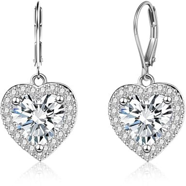 ALEXCRAFT Damen Ohrringe Silber 925 Hängend Post Glitzer Ohrringe Silber Mit Herz Post Silver 925 Hanging Earrings Glitzer mit Zirkonia für Frauen Freundin Mama