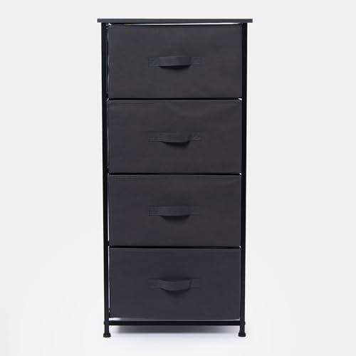 OHS Brooklyn 4 Canvas Drawers Fabric Cabinet Space-Saving Organizer For Clothes Books Accessories Sturdy Frame 4 Chest of Drawers For Home Storage, Grey