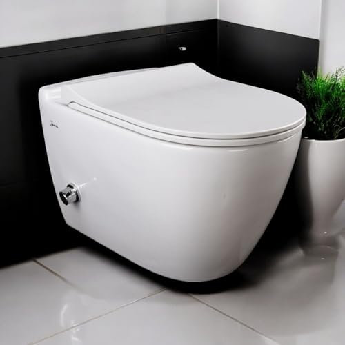 Hänge WC Spülrandlos Toilette -Einloch Spülung Wand WC Toilettenbecken Toilettenspülung Taharet WC Sitz mit Absenkautomatik, Weiß