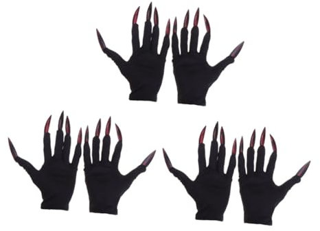 VALICLUD 5sets Red Ghost Nail Hand Creepy Costume Sheer Gloves Skeleton Glove Tulle Gloves Halloween Scary Gloves Nail Decorations LED Gloves Prop Apparel Gloves with Nails Black 3pairs*5