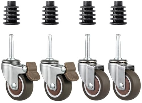 120kg Ruedas Giratorias Silenciosas para Carritos Y Cunas, para Uso Con Diámetro Exterior De Tubo Redondo (14/16/19/22/25 mm), Ruedas De Repuesto Ruedas pivotantes para Mueble De Goma Con 2 Frenos(OD